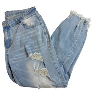 Unbranded‎ Light Wash Distressed Ripped Raw Hem Jeans XL High Rise Light Blue